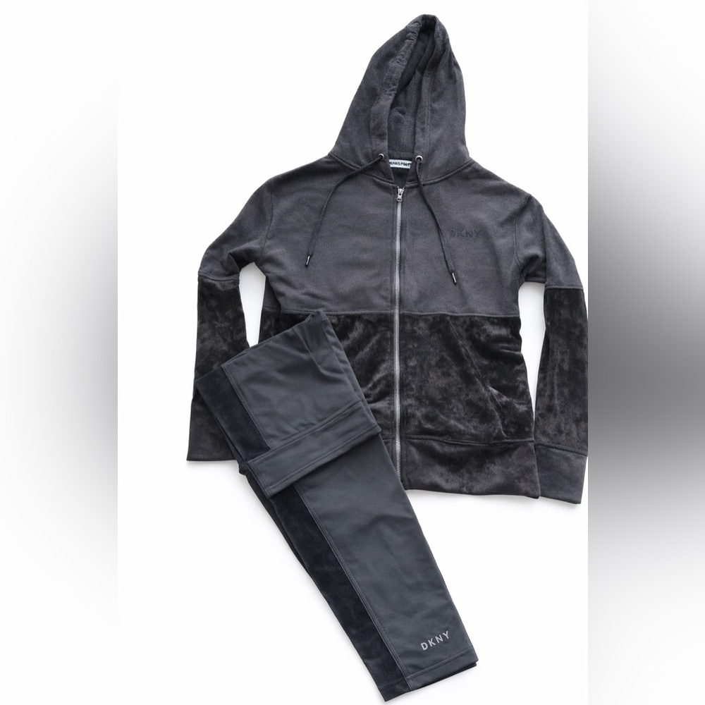 DKNY Sport Black Velour Hoodie & Legging Set | Size M